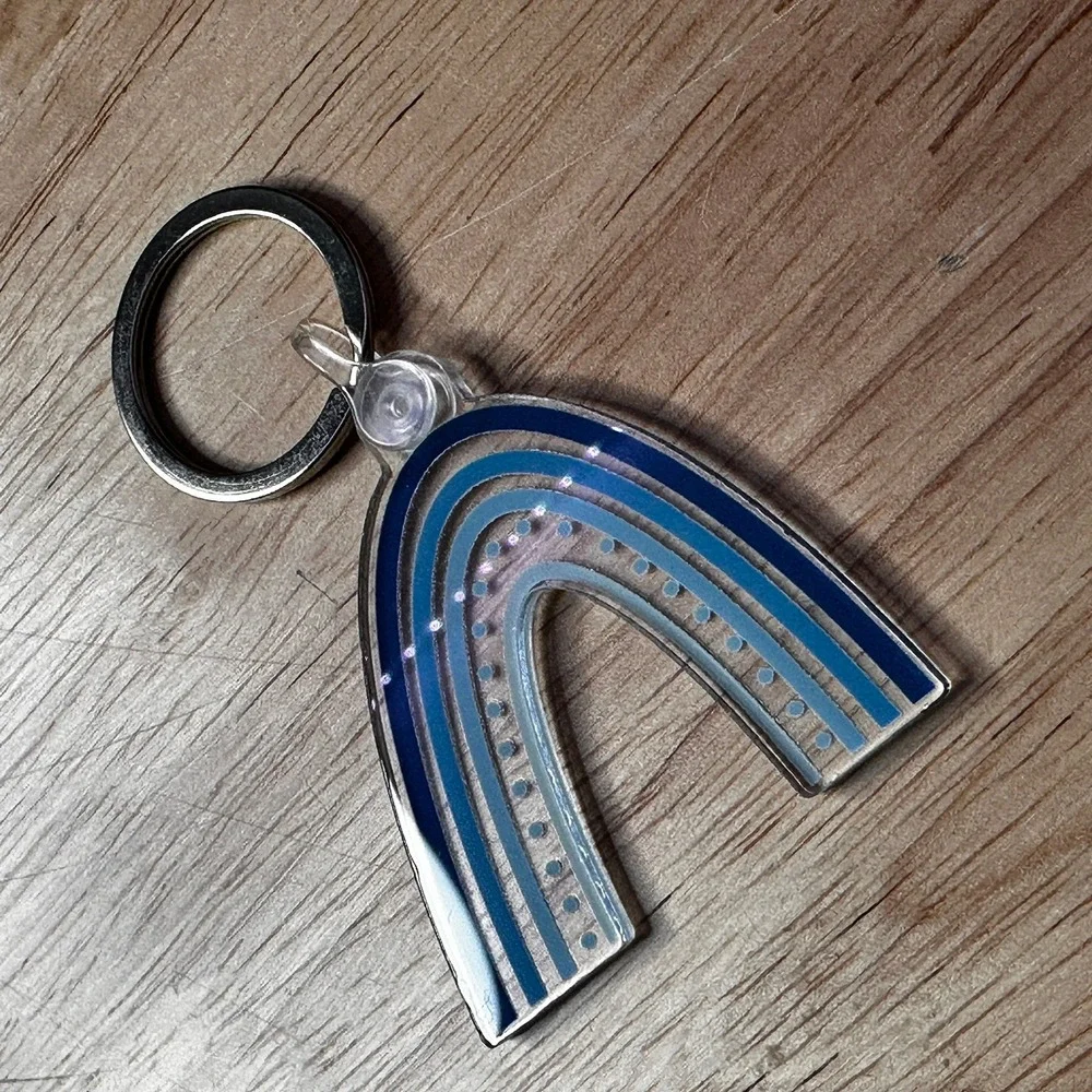 Blue Rainbow Acrylic Keychain Silver Ring Minimalist Arch Bag Charm Accessory